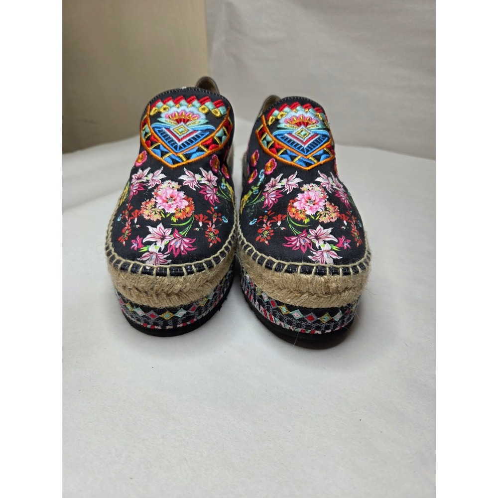 Johnny Was Black Leopard Floral Embroidered Platform Espadrille Shoes Size 9.5 - Picture 3 of 12